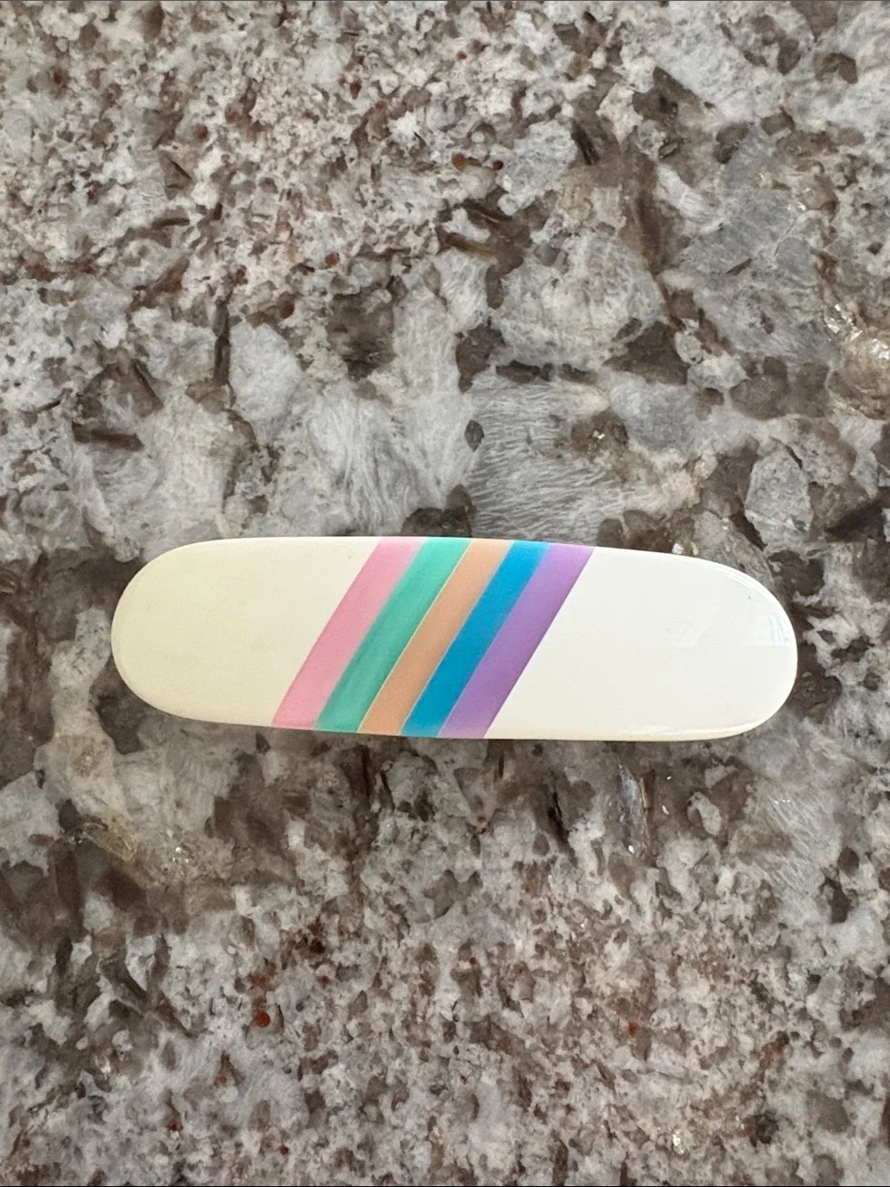 Vintage 80s Cream Hair Barrette with Pastel Diagonal Stripes